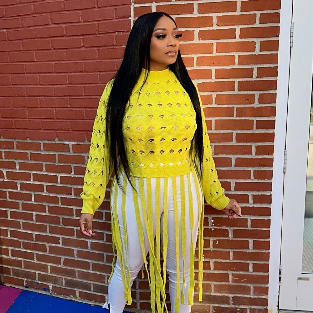 Yellow cut out sweater top